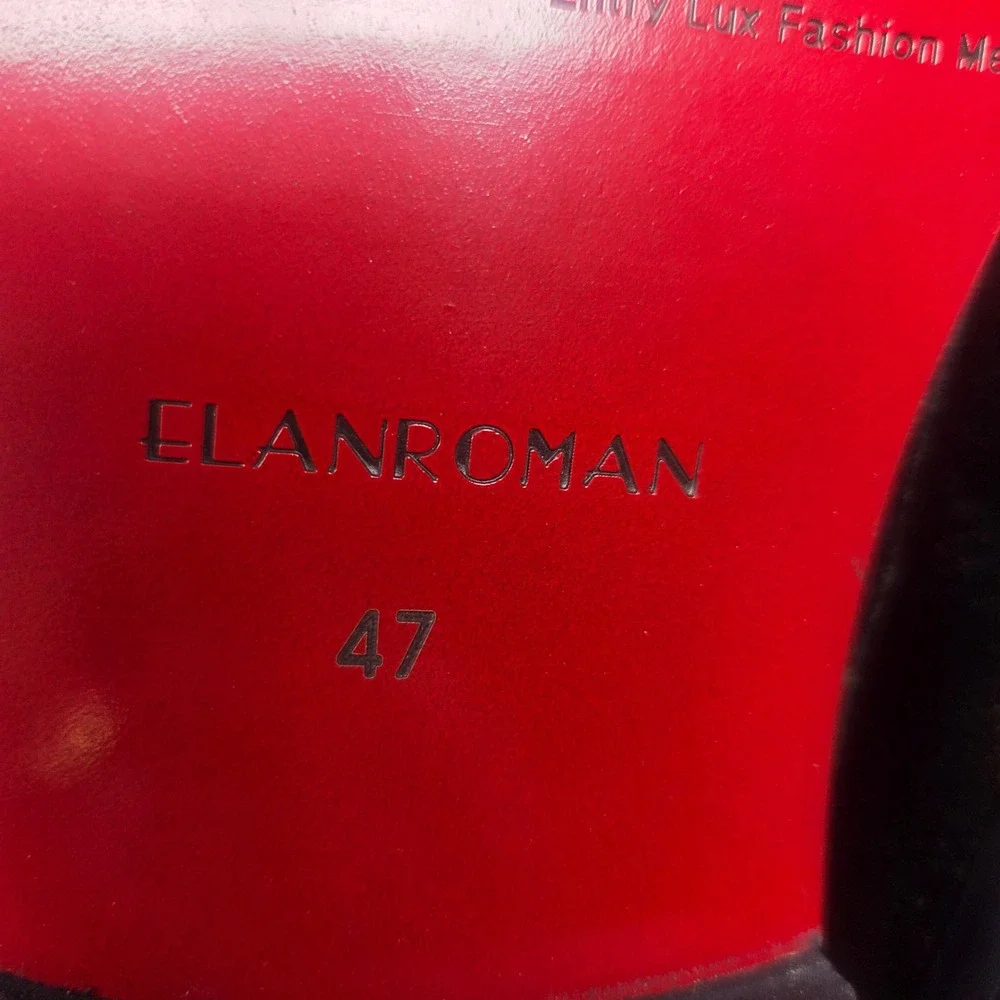 Elanroman Velvet Loafers Men 13 Black Gold Crest Red Bottom Dress Shoes 470